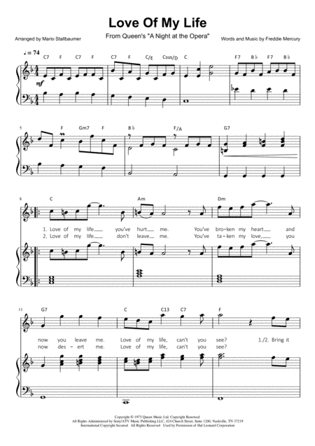 Love Of My Life Easy Piano Sheet Music