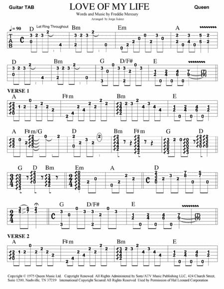 Love Of My Life Guitar Tab Sheet Music