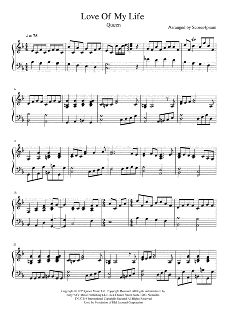 Free Sheet Music Love Of My Life Piano Cover Queen