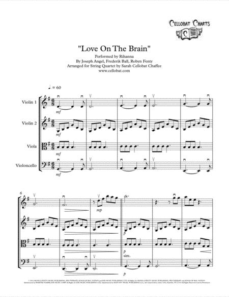 Free Sheet Music Love On The Brain String Quartet Rihanna Arr Cellobat