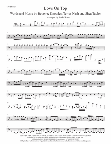 Love On Top Trombone Sheet Music