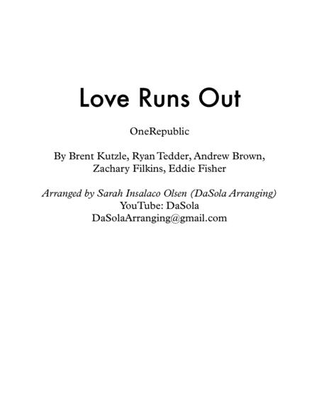 Love Runs Out By Onerepublic String Quartet Arranged By Dasola Sheet Music