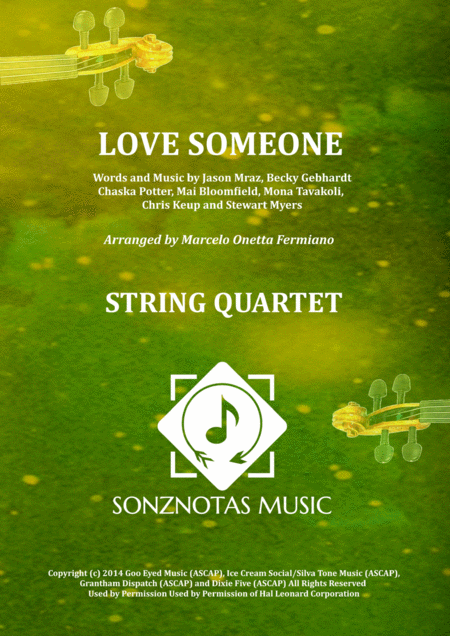 Love Someone Jason Mraz Sheet Music For String Quartet Score And Parts Sheet Music