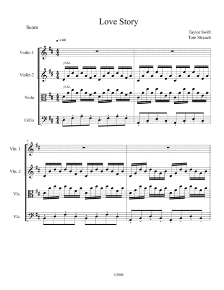 Free Sheet Music Love Story For String Quartet Easy Intermediate With Lyrics In St Violin Part