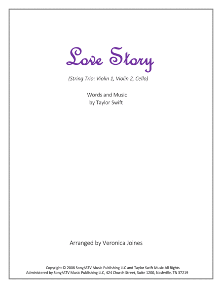 Free Sheet Music Love Story For String Trio Violin 1 Violin 2 Cello