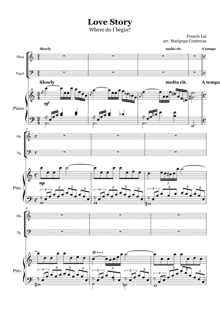Free Sheet Music Love Story Oboe Bassoon And Piano
