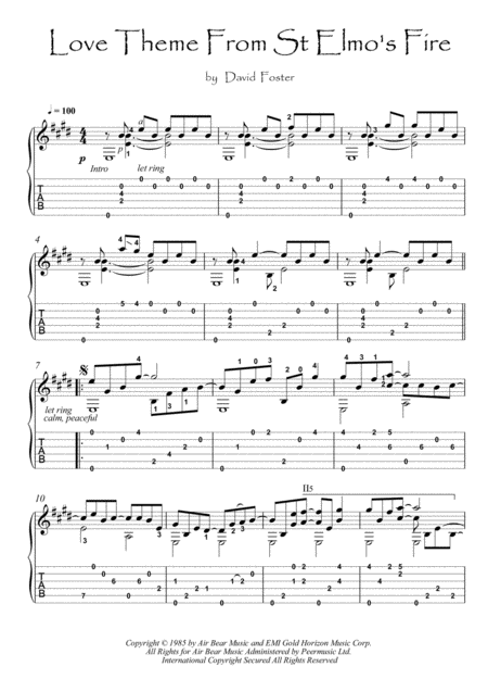 Love Theme From St Elmos Fire Acoustic Guitar Sheet Music