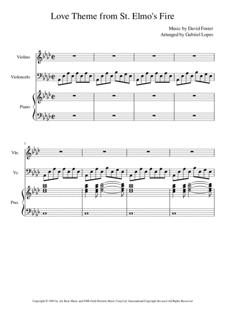 Love Theme From St Elmos Fire For Piano Violin And Cello Sheet Music