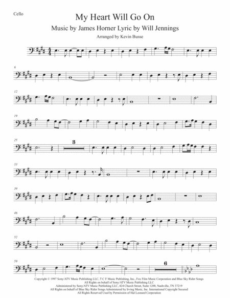 Love Theme From Titanic Original Key Cello Sheet Music