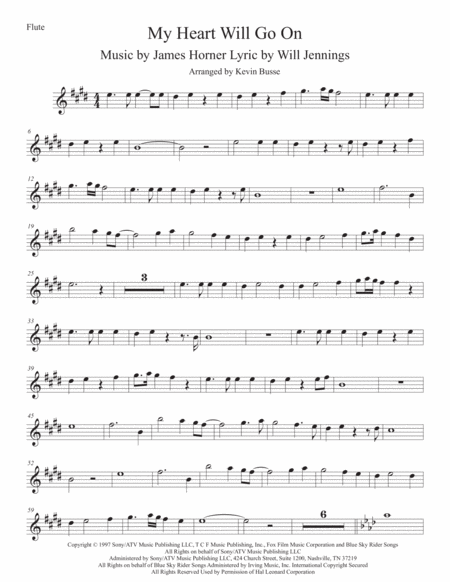 Love Theme From Titanic Original Key Flute Sheet Music