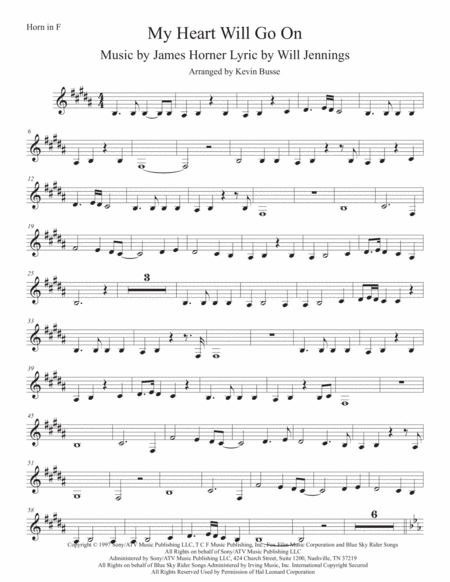 Free Sheet Music Love Theme From Titanic Original Key Horn In F