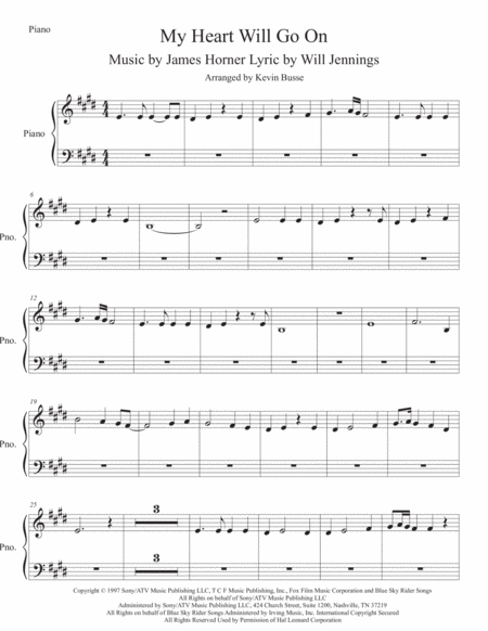 Love Theme From Titanic Original Key Piano Sheet Music