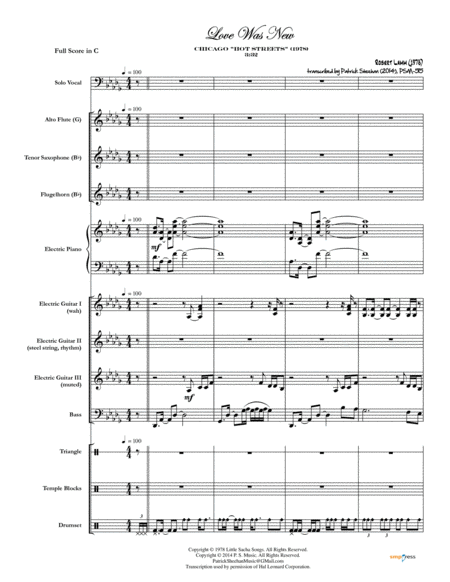 Love Was New Chicago Full Score Set Of Parts Sheet Music