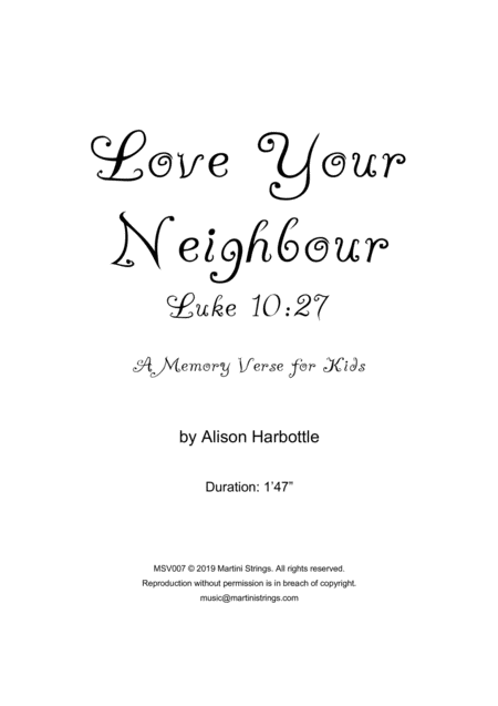 Love Your Neighbour Luke 10 27 Memory Verse Sheet Music