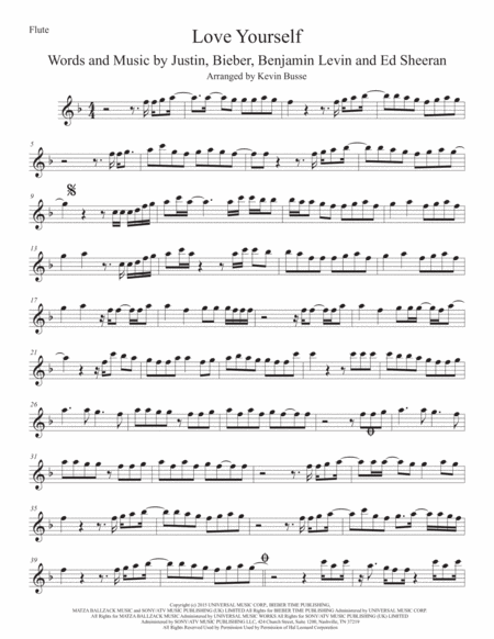 Free Sheet Music Love Yourself Flute