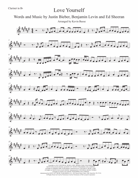 Love Yourself Original Key Bb Clarinet Sheet Music