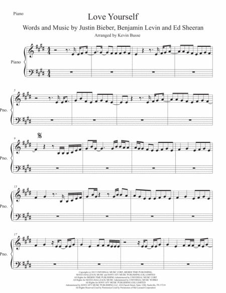 Love Yourself Original Key Easy Piano Sheet Music