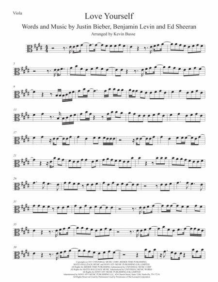 Love Yourself Original Key Viola Sheet Music