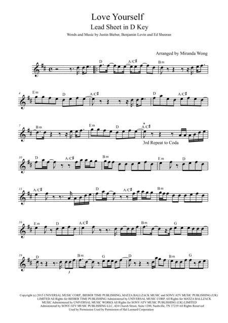 Love Yourself Saxophone Solo Sheet Music