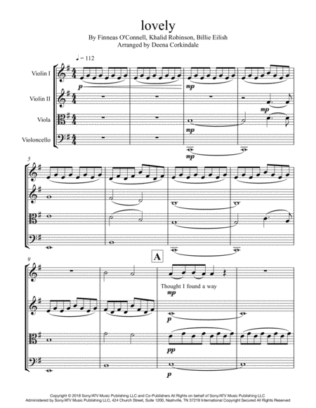 Free Sheet Music Lovely Billie Eilish Feat Khalid For String Quartet