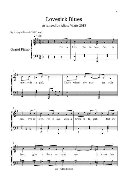 Free Sheet Music Lovesick Blues