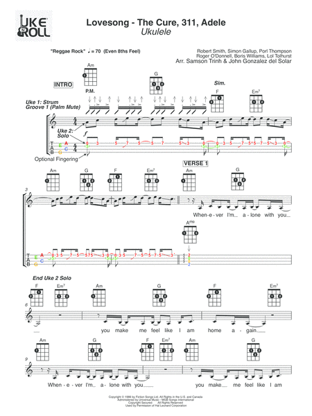 Free Sheet Music Lovesong Ukulele