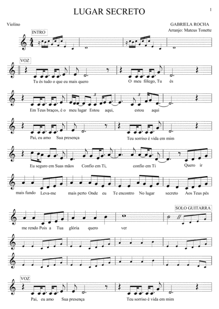 Lugar Secreto Gabriela Rocha Partitura Para Violino Sheet Music