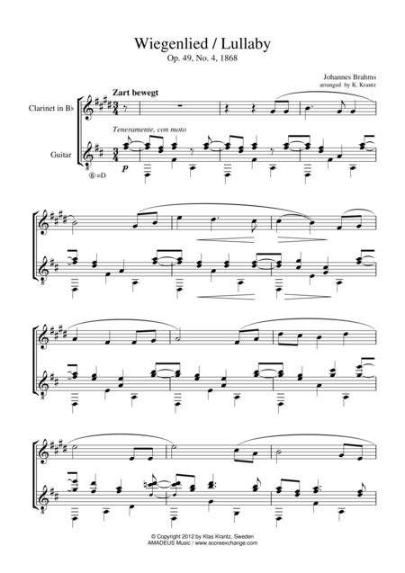 Lullaby For Clarinet In Bb And Guitar Sheet Music