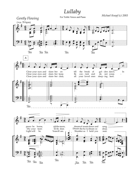 Free Sheet Music Lullaby For Treble Choir And Piano