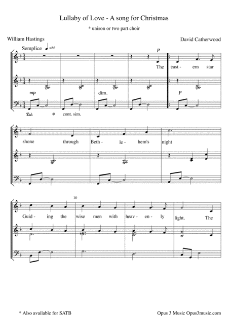 Lullaby Of Love A Christmas Song For Unison Or 2 Part Choir Sheet Music