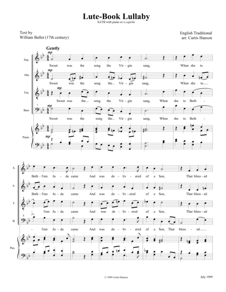 Free Sheet Music Lute Book Lullaby Satb