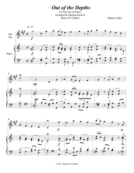 Luther Out Of The Depths For Alto Sax Piano Sheet Music