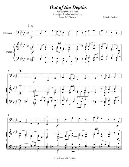 Free Sheet Music Luther Out Of The Depths For Bassoon Piano