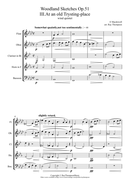 Macdowell 10 Woodland Sketches Op 51 No 3 At An Old Trysting Place Wind Quintet Sheet Music