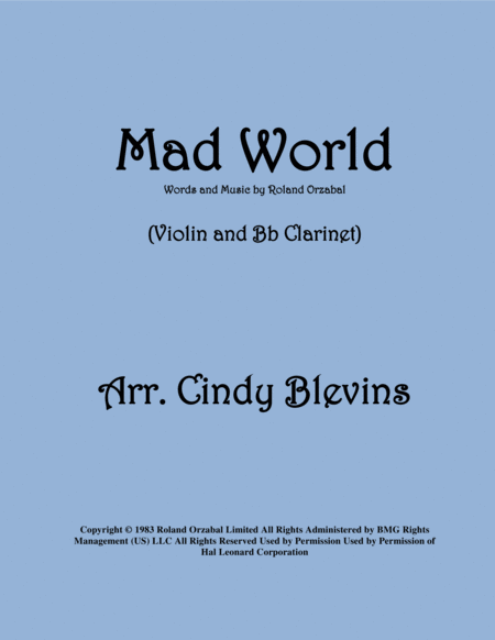 Mad World Arranged For Violin And Bb Clarinet Sheet Music