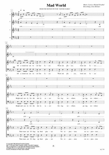 Mad World Satb A Cappella Sheet Music