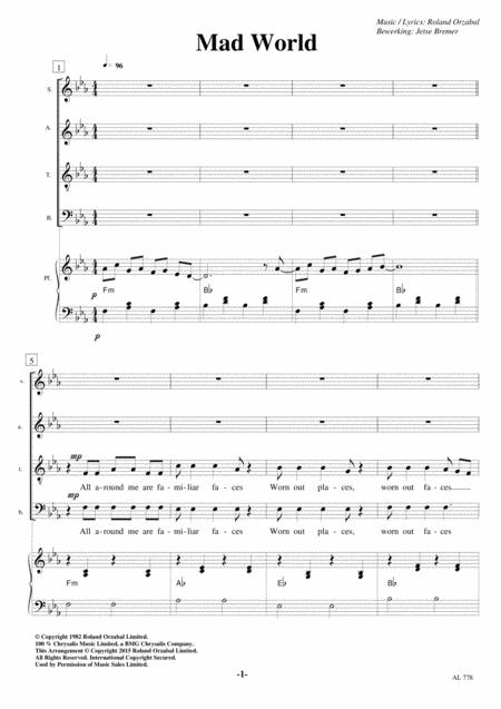 Mad World Satb Piano Sheet Music