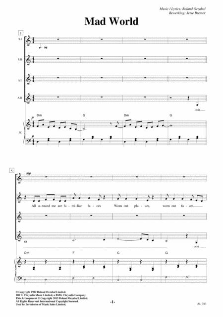 Free Sheet Music Mad World Ssaa Piano