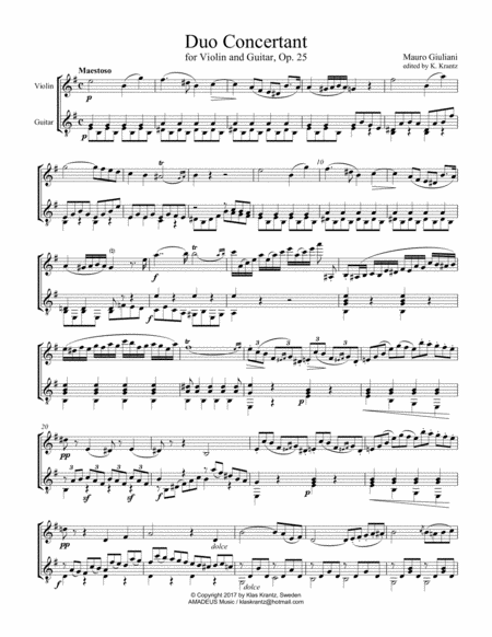 Maestoso I From Op 25 For Violin And Guitar Sheet Music