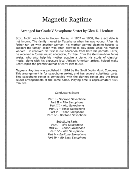 Free Sheet Music Magnetic Ragtime Saxophones