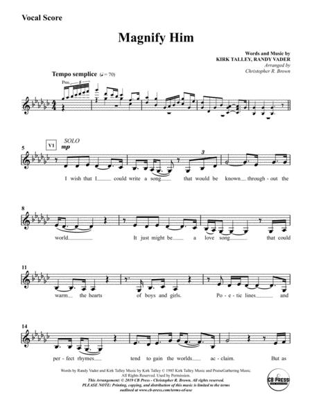 Magnify Him Talley Vocal Part Solo With Satb Sheet Music