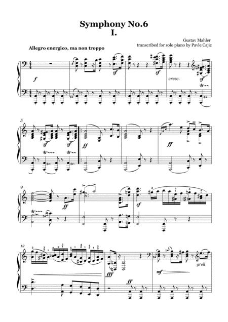 Mahler 6th Symphony Piano Solo Transcription 1st Mvt Sheet Music