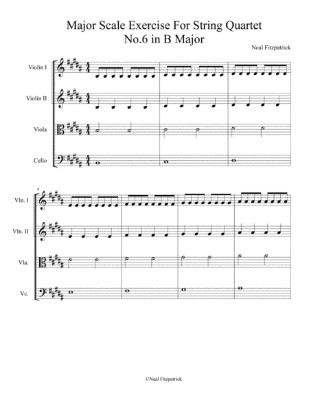 Major Scale Exercise For String Quartet No 6 In B Major Sheet Music