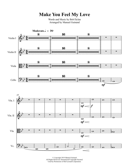 Make You Feel My Love Adele Version String Quartet Sheet Music