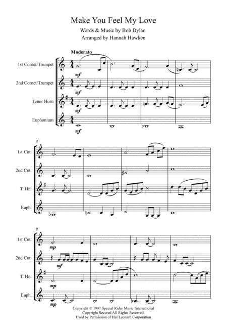 Make You Feel My Love Brass Quartet Sheet Music