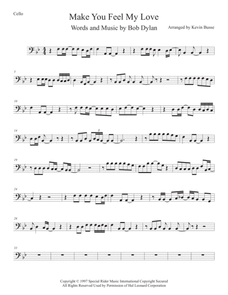 Make You Feel My Love Cello Original Key Sheet Music