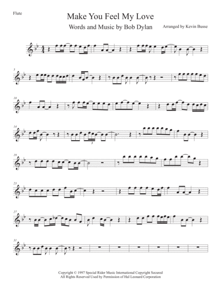 Make You Feel My Love Flute Original Key Sheet Music