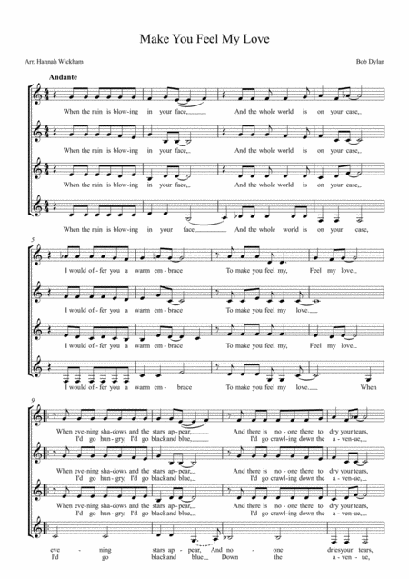 Free Sheet Music Make You Feel My Love Ssaa A Capella