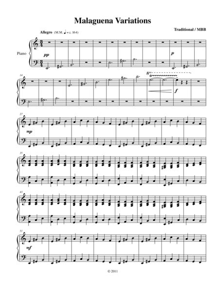 Malaguena Variations For Piano Solo Sheet Music