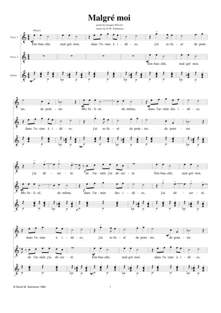 Free Sheet Music Malgr Moi Vocal Duo With Guitar